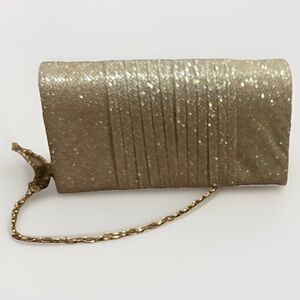 Le Chateau Women’s Gold Glitter Purse, Sparkle Clutch, Removable Shoulder Chain
